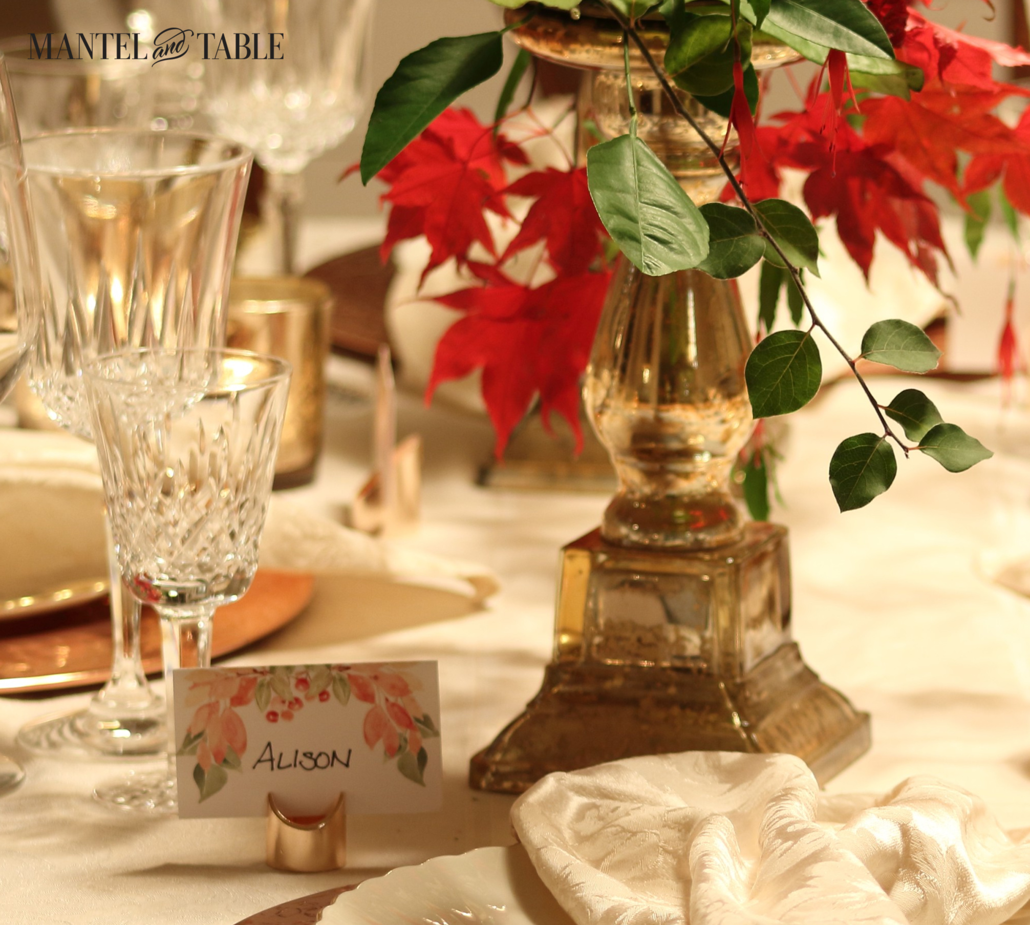 Fall leaves & Berries Placecard on Thanksgiving table