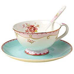 Jusalpha Vintage Rose Teacup with Spoon