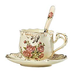 Yolife Rose Pattern Teacup with spoon