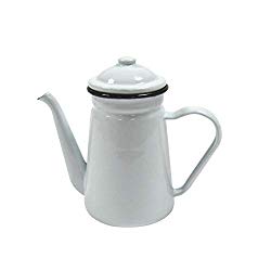Rustic White Enamel Tea Pot ~ Vintage Farmhouse Kitchen Decor