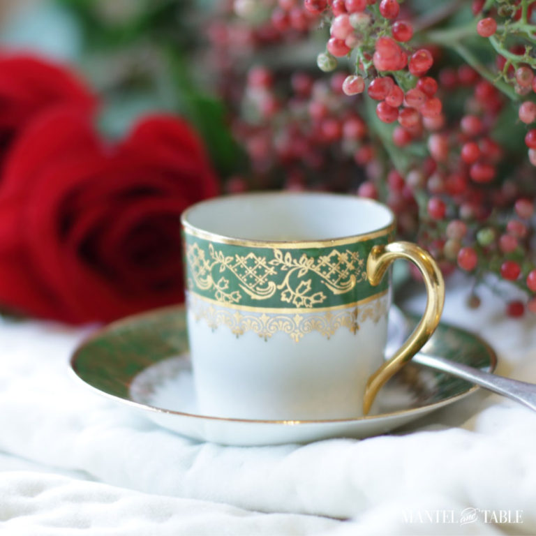 Happy Holidays With A Green & Gold Limoges Teacup