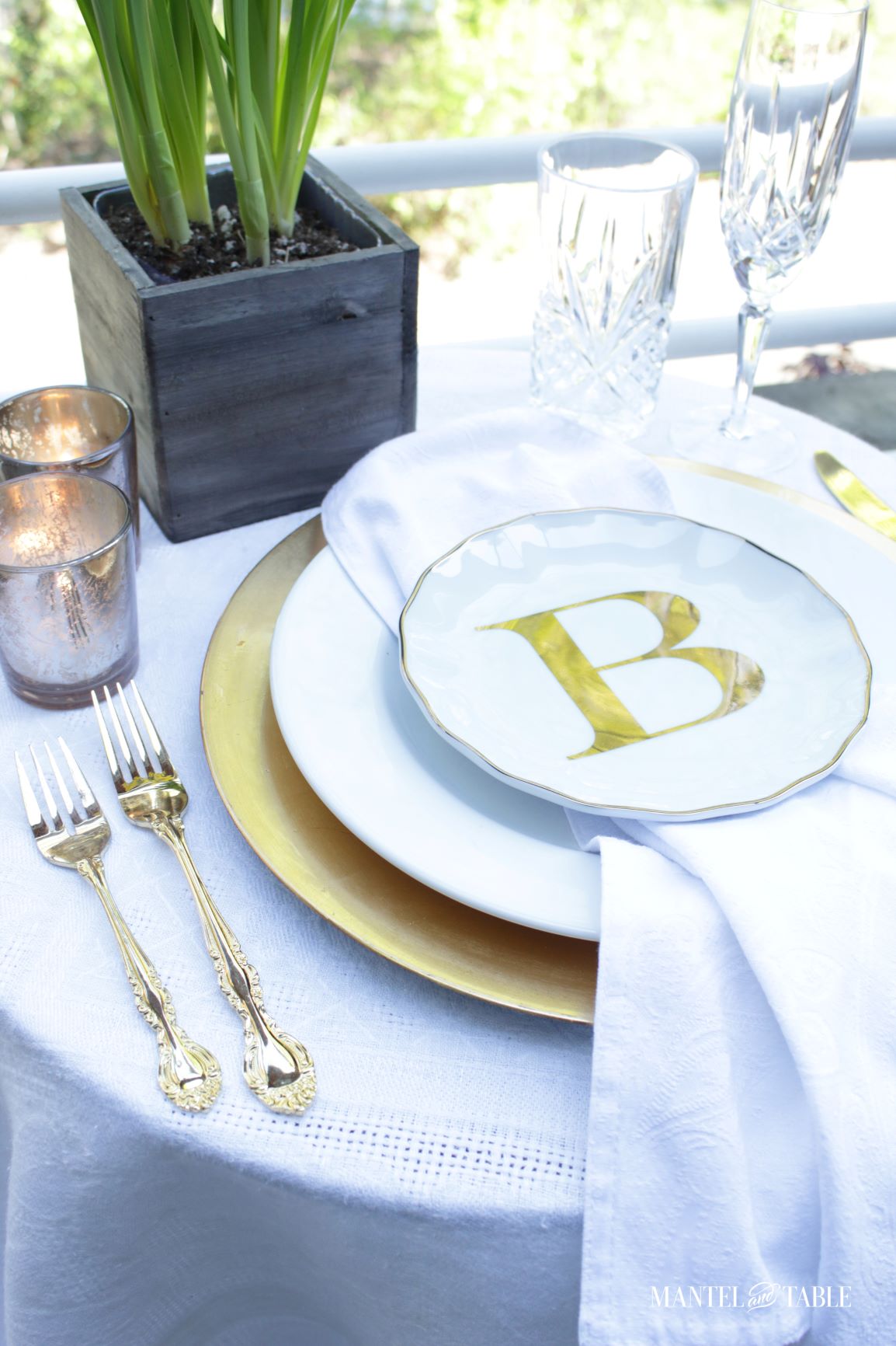 Daffodil tablescape ~ Closeup of table setting