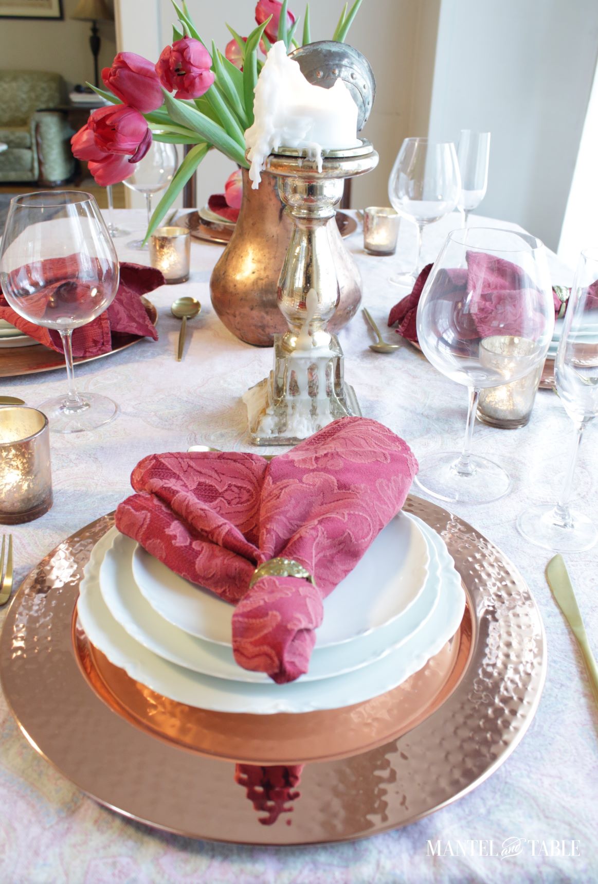 Beautiful Valentine's Table Setting Blog Hop - Mantel And Table