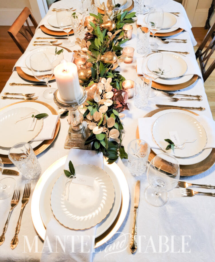 Gold and white table setting - a beautiful party sneak peek - Mantel ...