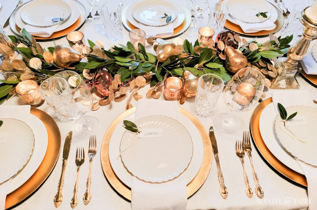 Gold and white table setting - a beautiful party sneak peek - Mantel ...