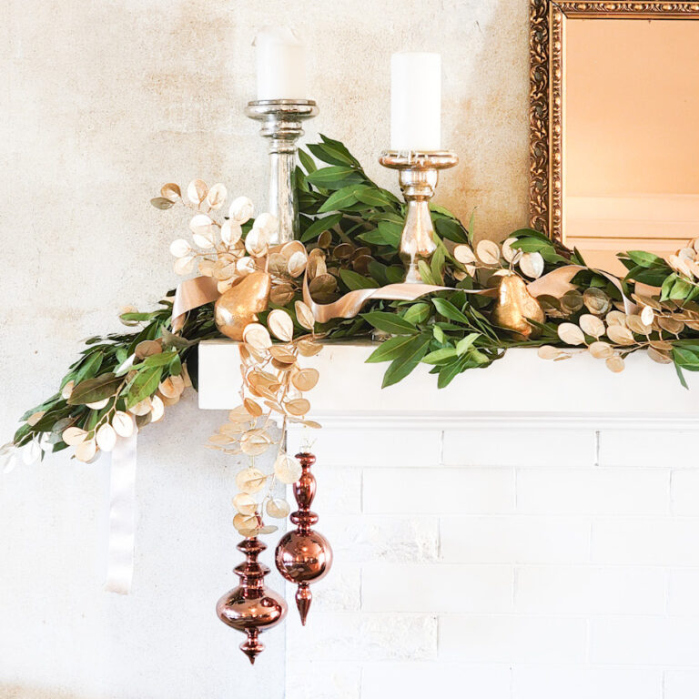 Gold mantel decor creates a beautiful party