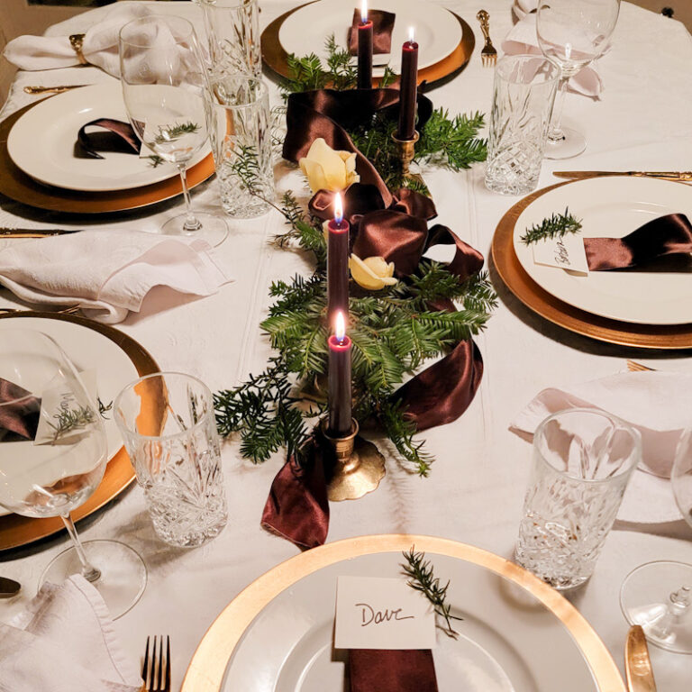 How to use a beautiful ribbon for a luscious chocolate brown tablescape